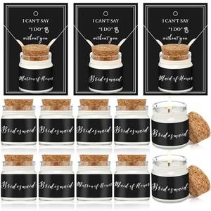 MTLEE 8 Pcs Bridesmaid Proposal Gifts Soy Wax Scented Maid of Honor Candles with I Can't Say I Do Card Stickers Matron of Honor Wedding Candle Gift Bridal Proposal Invited Favor for Wedding(Black)
