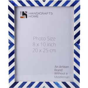 Handicrafts Home 8x10 Blue Picture Frame Handmade Chevron Bone Inlay Photo Frame for Coastal Home Decor, Modern Nautical Wall Decor, Winter & Christmas Decor, Boho Shelf Styling, Rustic Farmhouse Decor & Bedroom, Desk & Living Room Picture Frame