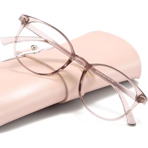 miyya Blue Light Blocking Glasses Women, Fashion Round Transparent Anti Blue Light Glasses with Anti Eyestrain & UV Glare (*Flesh Pink)