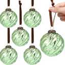 Threan 6 Pcs Large Vintage Mercury Glass Christmas Ornaments 3.15" Hanging Christmas Ball Ornaments Antique Embossed Ball Decorations for Xmas Tree Garland Wreath Holiday Decor(Green,Twist)