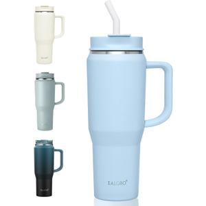 EALGRO 40 oz Tumbler with Handle, Insulated Tumblers with Lid and Straw, Large Metal Sports Water Bottle Jug, Thermal Stainless Steel Travel Coffee Mug Cup, Blue
