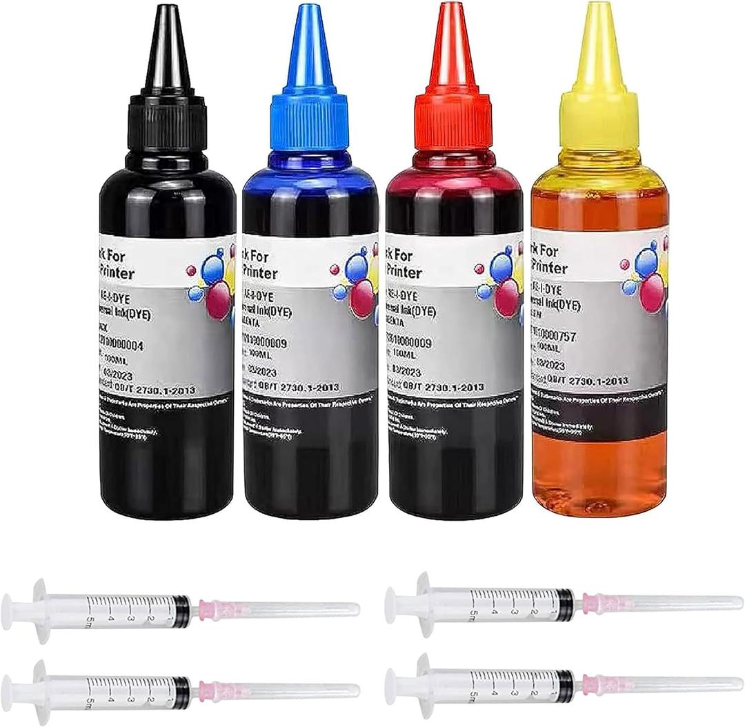 Ink Refill Kit for HP 60 61 63 64 65 902 932 952 950 951 564 Refillable Ink Cartridge for HP Envy 4500 4520 5643 OfficeJet 6500a 6500 6000(4x100ML 1 Black, 1 Cyan. 1 Magenta, 1 Yellow)