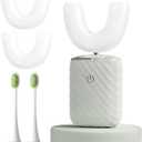 Ultrasonic Automatic Electric Toothbrush for Adults- U Shaped self Brushing Toothbrush, 360 Mouth Cleaning, 5 Modes for Whitening, IPX7 Waterproof Rechargeable (Light Gray)