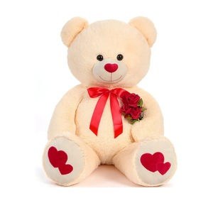 Tezituor Giant Teddy Bear Stuffed Animal 4ft - Big Teddy Bear with Love Red Heart - Large Stuffed Bear Plush Toys for Kid Christmas Birthday - Valentines Bear Gift for Girlfriend, Cream with Heart