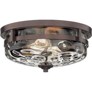 Casia Flush Mount Ceiling Lights, 2-Light Farmhouse Close to Ceiling Light, Hammered Glass Industrial Ceiling Lighting Fixture for Kitchen Hallway Living Room Stairwell (Oil Rubbed Bronze, 12.6" W)