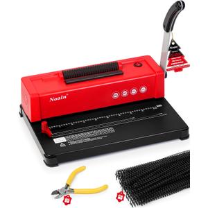 46-Hole Binding Machine Spiral Coil Binder Classic Red,DIY Book Binder Kits with Electric Coil Inserter,100pcs Comb Binding Spines,for Letter Size/A4/A5 School Office Home