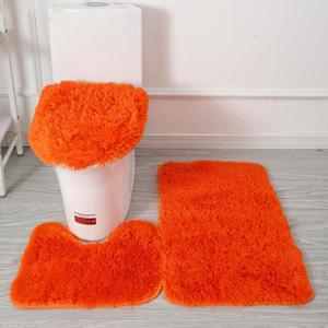 Soft Bathroom Carpet 3 Piece Bathroom Rugs and Mats Set Bath Mats Set with U-Shaped Toilet Floor Mat Rugs andToilet Lid Cover Mat (Orange)