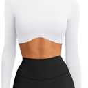 LASLULU Womens Sexy Double Lined Long Sleeve Shirts Crewneck Workout Tops Athletic Yoga Shirts Going Out Crop Tops (White, S)