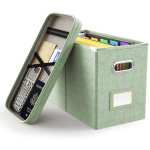 Oterri File Organizer Box with Lid, Hanging Filing File Box with Mesh Pocket, Document Organizer Box for Letter Files, Portable Storage Box(1 PCS, Green)