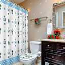 4 Pcs Blue and White Christmas Nutcracker Shower Curtain Set Waterproof Chinoiserie Nutcracker Bathroom Curtain, Non Slip Rug Toilet Lid Cover Bath Mat 12 Hooks for Xmas Holiday Bathroom Decor 72x72''