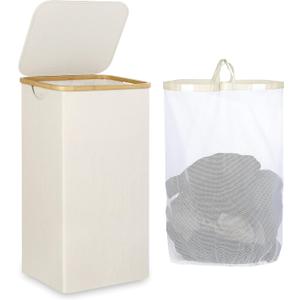 Laundry Basket with Lid, 110L Large Laundry Hamper with Handle and Lid, Collapsible Clothes Basket Organizer with Removable Inner Bag for Clothes Toys Towels - Beige