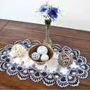LINENS Art and Things Lace Table Runner Blue Navy and White European Large Placemat Dresser Scarf Doily (14Wx27L)