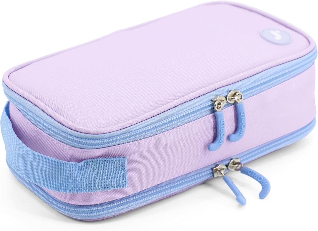 J World New York Doodle Large Capacity Pencil Case. 2 Compartment Pouch Pen Bag for School Teen Girl Boy Women, Purple