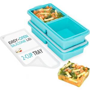 Silicone Freezer Tray With Lid-Soup Freezer Container molds-2-cup Extra Large Ice Cube Tray-makes 4 perfect 500ml portions cubes, For freezing soup,stews,sauces.Oven&Dishwasher-Safe(2-Pack)