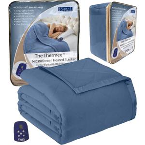 Thermee Micro Flannel Heated Blanket Twin Size - 10 Settings, Programmable, Rapid Heating, Luxuriously Soft - Ultramarine