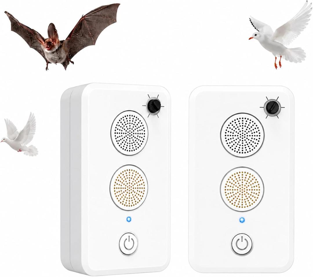 2026 Ultrasonic Bat Repeller Outdoor Indoor 2 Pack,Adjustable Dual Speaker Woodpecker Bird Deterrent,Keep Bats Birds Away Balcony Attic Garage Barn,USB Rechargeable Bat Bird Pigeon Repellent Removal