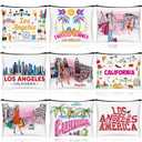 9 Pcs Los Angeles Cosmetic Bag New York Souvenir Zipper Pouch Los Angeles Souvenir Gifts Italy Paris Broadway Alaska Makeup Purse for Girls Women Traveler Birthday Christmas Party Favors