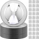 Tanlade Silver 200 Pcs Charger Plates Set Bulk with Napkin Rings 100 Plastic 13 Inch Round Beaded Charger Plates 100 Mesh Diamond Napkin Holder for Wedding Party Dinner Table Setting, Beaded Style