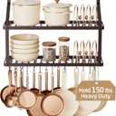 KES 150 lb High-Capacity Oil Rubbed Bronze Pot Rack Wall Mounted with Pot Lid Holder, 34 Inch Heavy-Duty Pots and Pans Hanging Rack with 20 Hooks, Drilling Template Provided for Easy Install