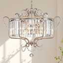 Modern Crystal Chandelier for Dining Room 24" Brushed Nickel Light Fixtures 6-Light Farmhouse Pendant Lighting for Kitchen Island Bedroom Hallway Entryway