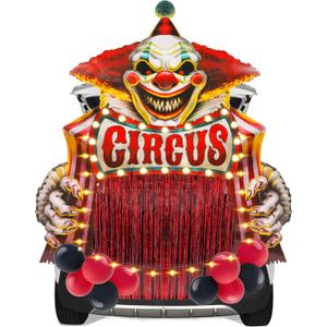 JOYIN Halloween Clown Circus Carnival Theme Decorations Kit, Decorations for SUV with LED Light and Balloon, Clown Trunk or Treat Decor for Halloween Party Car Garage Door Yard Archway Outdoor Decor