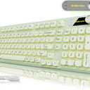 EWEADN V102 Wired Keyboard, 98 Keys Creamy Gaming Keyboard with Number Pad, Display Screen & Media Knob RGB Silent Wired Cute Computer Keyboard for Laptop PC Gamer - Green