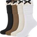 2 x Slouch Socks for Women Long Knee High Socks Women Frilly Lace Ruffle Calf Stacked Boot Sock Scrunch Slouchy Sock (Black, White, Khaki & Beige)