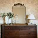 USHOWER Gold Anthropologie Vintage Mirrors for Wall, 24" x 36" Antique Baroque Style with Ornate Frame, Arched Brass Decoration for Fireplace, Bathroom, Living Room, Entryway Remodel