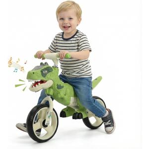 Dinosaur Bike for Kids 3-5, Toddler Balance Bike 4+ Year Old, Birthday Gift for Boys Girls with Adjustable Handlebar, Music & Eye Flashing Lights, Ride On Dino Toy, Carbon Steel Frame 10 Inch Wheels