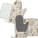 Vintage Wildflower Herbs Floral Rustic Butterfly Oven Mitts and Pot Holders Sets Silicone Kitchen Mitts Potholders Heat Resistant 4Pcs Oven Gloves Hot Pads for Kitchen Baking Cooking