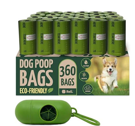Doggy Poop Bags Biodegradable with Dispenser (360 Bags) Eco-friendly Dog Waste Pickup Bags Landfill-friendly Refill Rolls Cat Waste Bags (Green