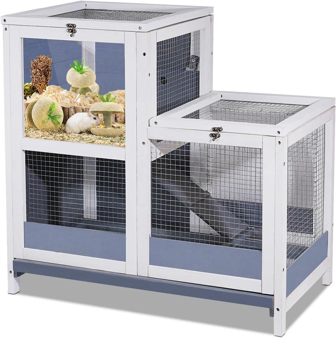 2-Story Guinea Pig Cages Wooden Indoor Rabbit Hutch Hamster Cage with Openable Roofs, Removable Tray and Wide Ramp, Small Animal Habitats for Hamsters, 
Product Dimensions	29.25"L x 15.75"W x 28.5"H
Gap Size	0.5 inches