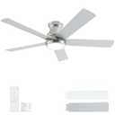 POCHFAN 52 Inch Brushed Nickel Ceiling Fans with Lights and Remote,LED Low Profile Flush Mount Ceiling Fan for Bedroom, Living Room,Patio,Quiet DC Motor,5 Blades