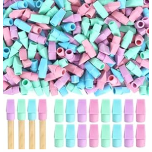 PRALB 400PCS Pencil Top Eraser Bulk Caps for Pencils, Chisel Shape Erasers Toppers for Party Favors Games Prizes, Pencil Top Erasers Cap for Home School Classroom Office Cool Color Series