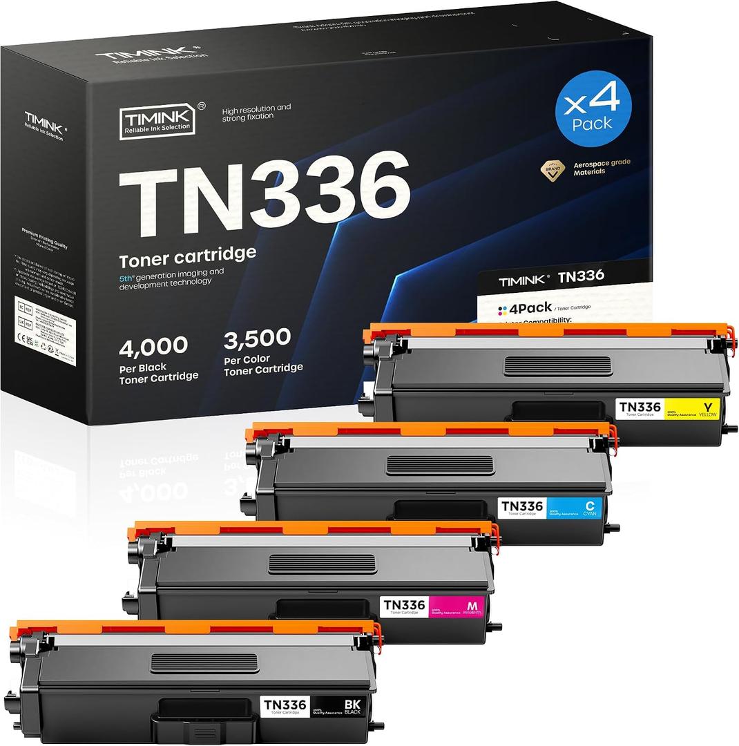 TN336 Toner Cartridge High Yield 4 Pack Replacement for Brother TN 336 331 315 TN-336 TN-331 TN-315 for Brother HL4150CDN HL-L8250CDN HL-L8350CDW HL-L8350CDWT DCP-L8400CDN DCP-L8450CDW (B/C/M/Y)