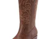 DREAM PAIRS Cowboy Boots for Women Cowgirl Western Boots Fashion Embroidery Stitched Chunky Heel Mid Calf Boots 6.5