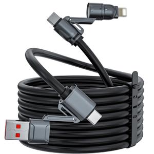 4 in 1 Charging Cable 6.6FT, USB A/C to USB C/L, Chubby 240W Fast Charge Cord for Multiple Devices, Multi Charging Cables for iPhone 16, iPad, MacBook, Samsung, Switch (Grey)