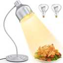Food Heat Lamp, Single Head 250W Stainless Steel Commercial Food Warmer Lamp with 2 Bulbs, 360° Adjustable Portable Electric Warming Light for Restaurant Kitchen Buffet Counter Party Catering