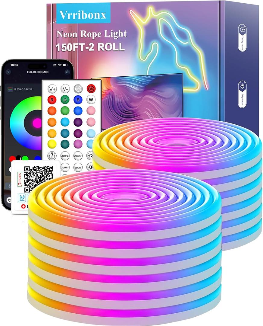 140Ft Neon Rope Lights,Flexible Led Rope Lights Control with App/Remote,Multiple Modes Rope Lights,IP65 Outdoor RGB Led Neon Lights Waterproof,Music Sync Gaming Led Strip Light for Bedroom Dcor