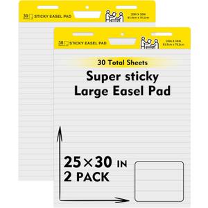 Pack of 2 Sticky Easel Pads, Poster Paper 25 x 30 Inches Large Self Stick Easel Paper, Flip Chart Paper for Teachers, Teacher Anchor Chart, 30 Sheets/Pad
