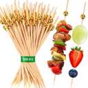 Cnnzdo 【Pack of 300】 Cocktail Picks For Appetizers, Charcuterie & Party - 4.7" Gold Bamboo Skewers, Fancy Toothpicks For Fruit, Drinks, Desserts, Sandwiches (Mini Pearl Food Garnboardish Sticks)