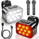 BUCKLOS Bike Lights Front and Back for Night Riding, 10 LED Ultra Bright 8+9 Modes USB Rechargeable Bicycle Headlight and Tail, IPX6 Waterproof 1100mAh Bikes Light Set, 35 Hrs Long Battery Powered