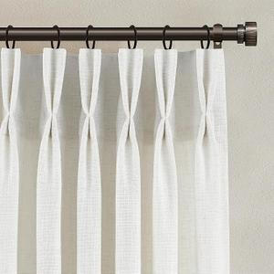 Pinch Pleated Linen Curtains 90 Inches Long for Living Dining Room Bedroom 2 Panel Set Beige White Cream Pinch Pleat Curtain 90 Inch Neutral Boho Floor to Ceiling Curtains Semi Sheer Linen Drapes