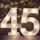 Pooqla Decorative LED Light Up Number Letters, White Plastic Marquee Number Lights Sign for 45th Birthday Party Wedding Decor, Battery Operated (45)