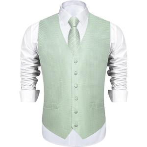 DiBanGu Mens Vest and Tie Set Formal Paisley Waistcoat and Necktie Pocket Square Cufflinks Silk Suit Vest for Tuxedo Wedding .DIBANGU Size XL