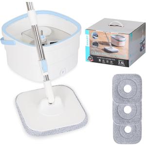 Spin Mop and Bucket with Wringer Set for Home Cleaning Spinning Mops with Separate Dirty and Clean Water Wet and Dry Mop for Floors (Square Spin Mop, 3 Washable Microfiber Mop Pads) (Big)