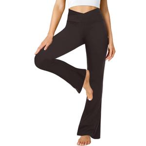 ZOOSIXX Flare Yoga Pants for Women, Crossover Soft Bootcut Leggings X-Large, Brown