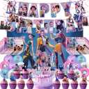 Korean Idol Birthday Decorations, Party Supplies Set Include Banner, Backdrop, Balloons, Hanging Swirls, Party Invitation Card,Cake Cupcake Toppers for Boys Girls Movie Theme Party