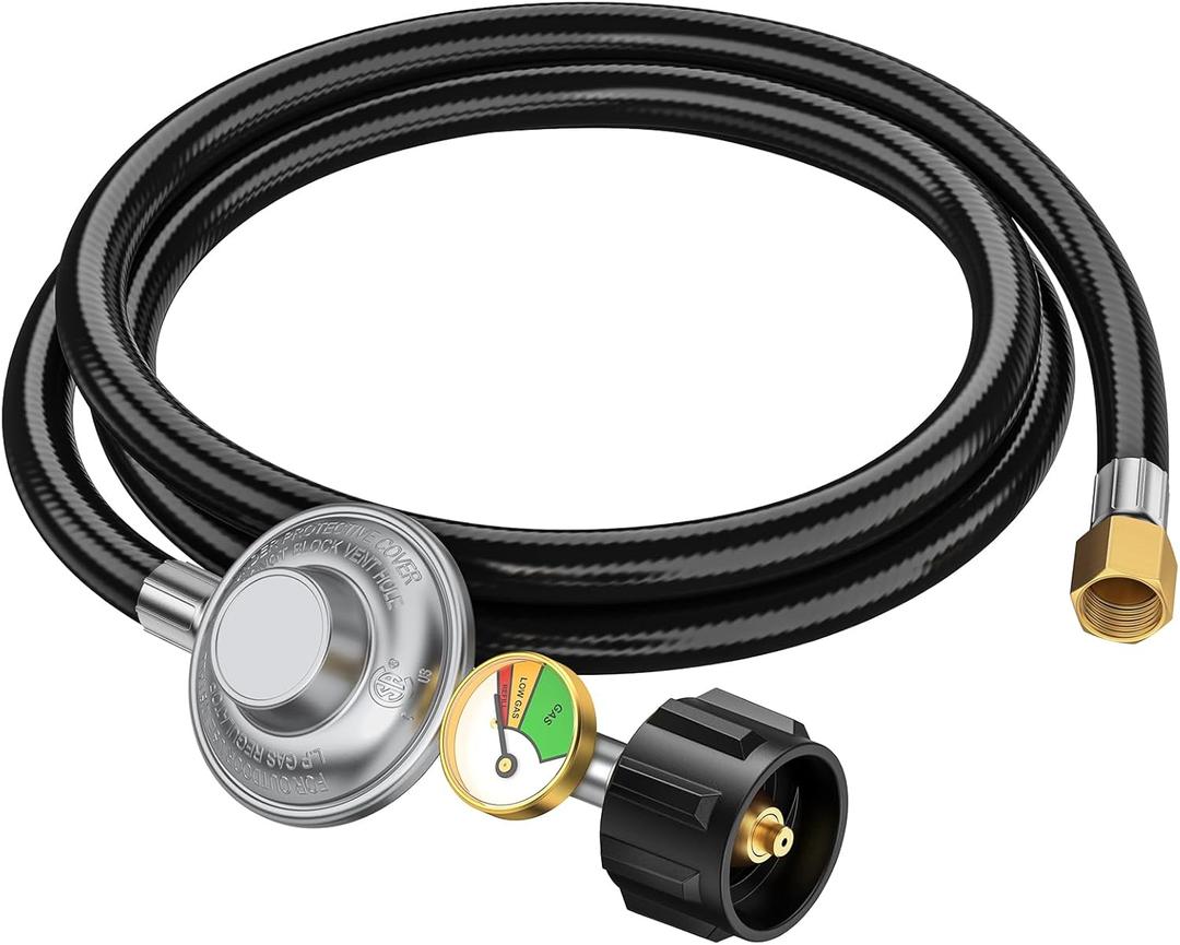 6ft Propane Regulator with Hose&Gauge, 0-1Psi Propane Hose, Gas Grill Regulator for Weber Genesis/Spirit Grill/Blackstone 28&36 Griddle/Camp Chef Burner Stove/Fire Pit/Heater, 3/8Gas Line
