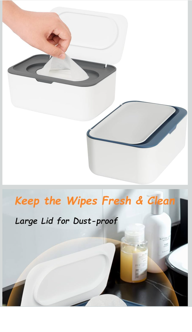 2 Pack Wipes Dispenser, Wipe Holder for Baby & Adult, Seposeve Refillable Wipe Container, Keeps Wipes Fresh, One-Handed Operation. Non-Slip, Easy Open/Close Wipes Pouch Case grey and blue